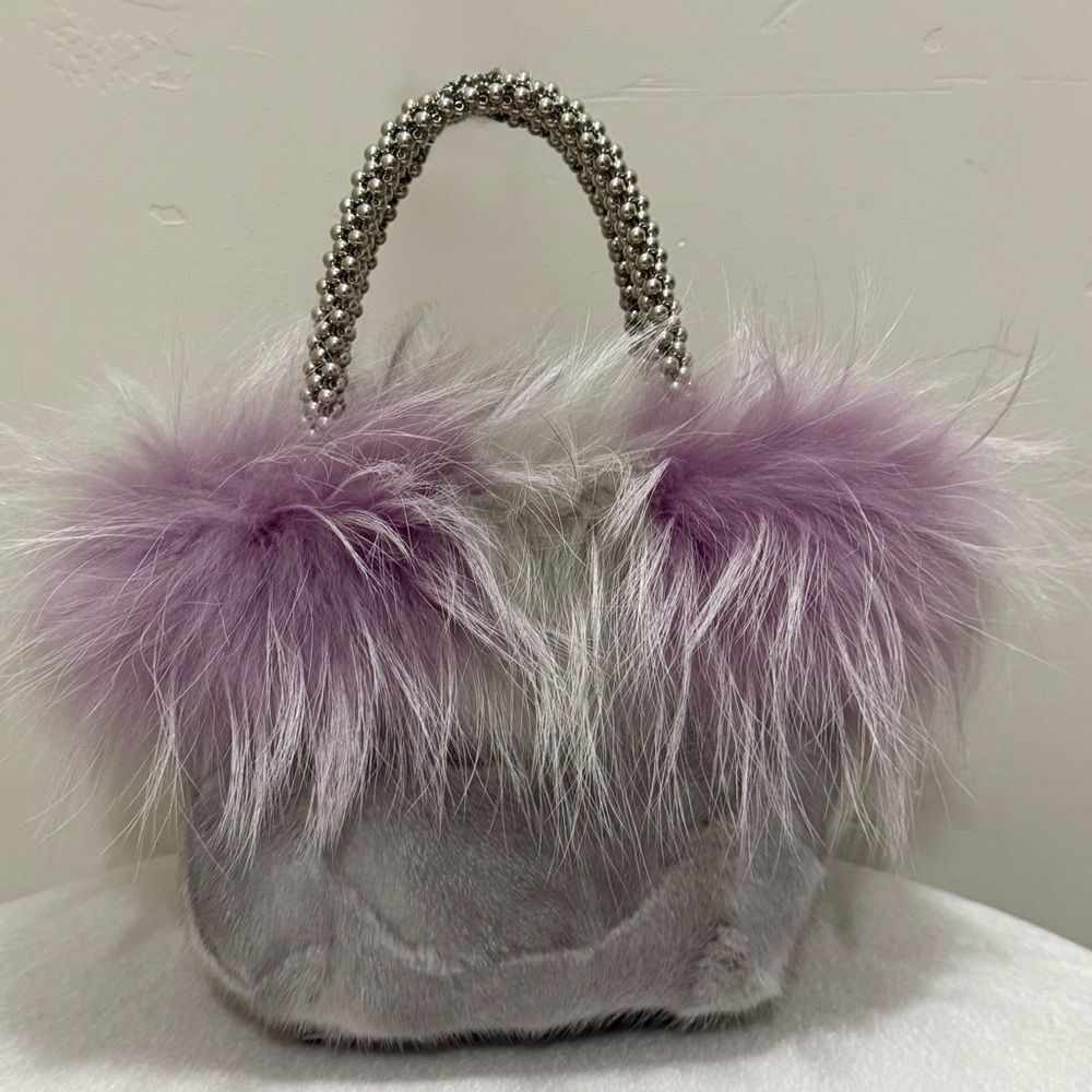 Real Mink Fur & Finn Raccoon Fur Trimmed Handmade Tote With Removable Handles